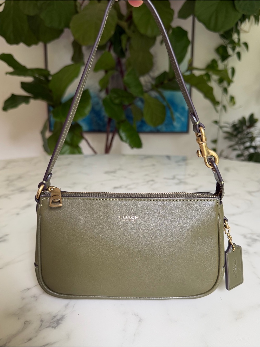 Coach Plaza Bag 18 Brass Olive Green Leather Mini Shoulder Bag Wristlet